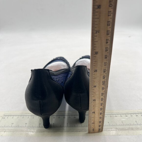 XYD Navy Pointed Toe Slip On Mesh Pumps Rhinestone Studs Comfy Kitten Heels Shoe - Picture 5 of 8